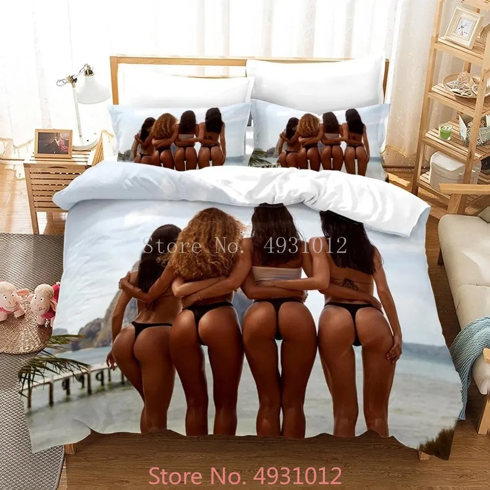 

Sexy Buttocks Girl Bikini Bedding Set Aldult Bedroom Decor Polyester Bed Linings 3PC Duvet Cover With Pillowcase