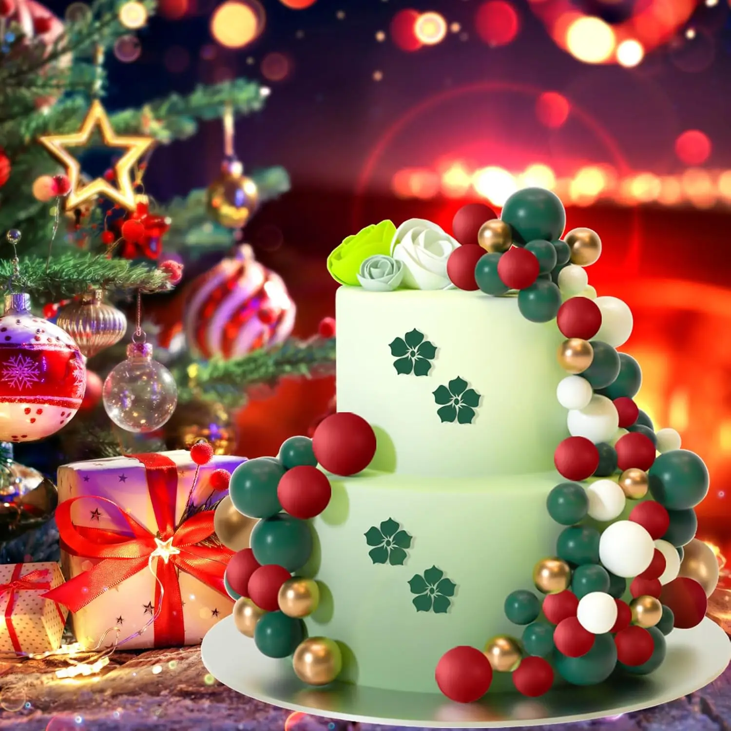 32 Stück Weihnachtskugel-Kuchenaufsatz, Dekorationen, Schaumstoffkugeln, Kuchenaufsatz, Kugeln, Kuchendekorationen für Hochzeit, Party, Geburtstag – Detail 3