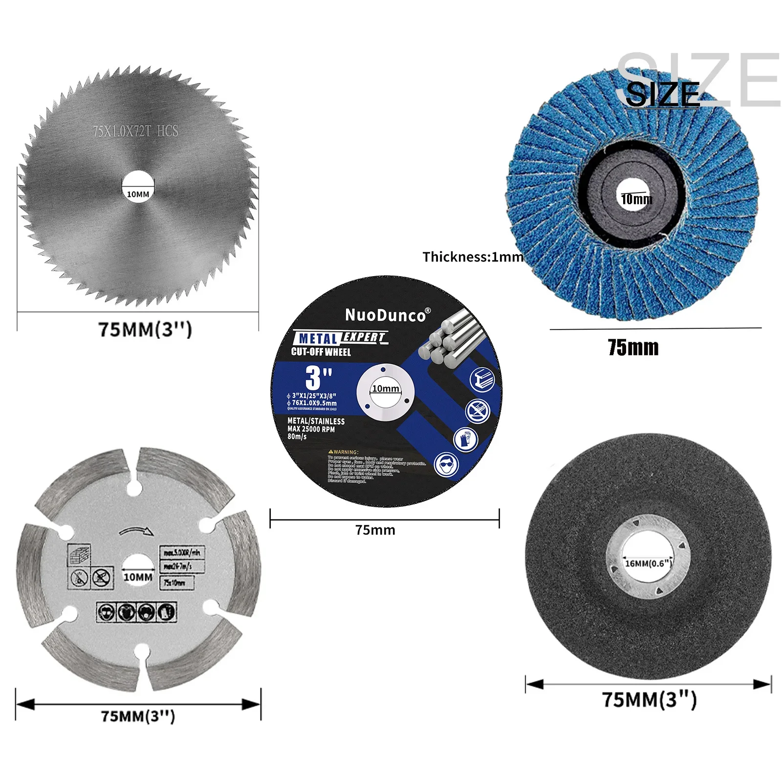 5pcs75mm Cutting Disc Stone Cutting Wheel Mini Saw Blade Angle Grinder Grinding Wheel for Cutting Metal Wood Stone Iron Plastic