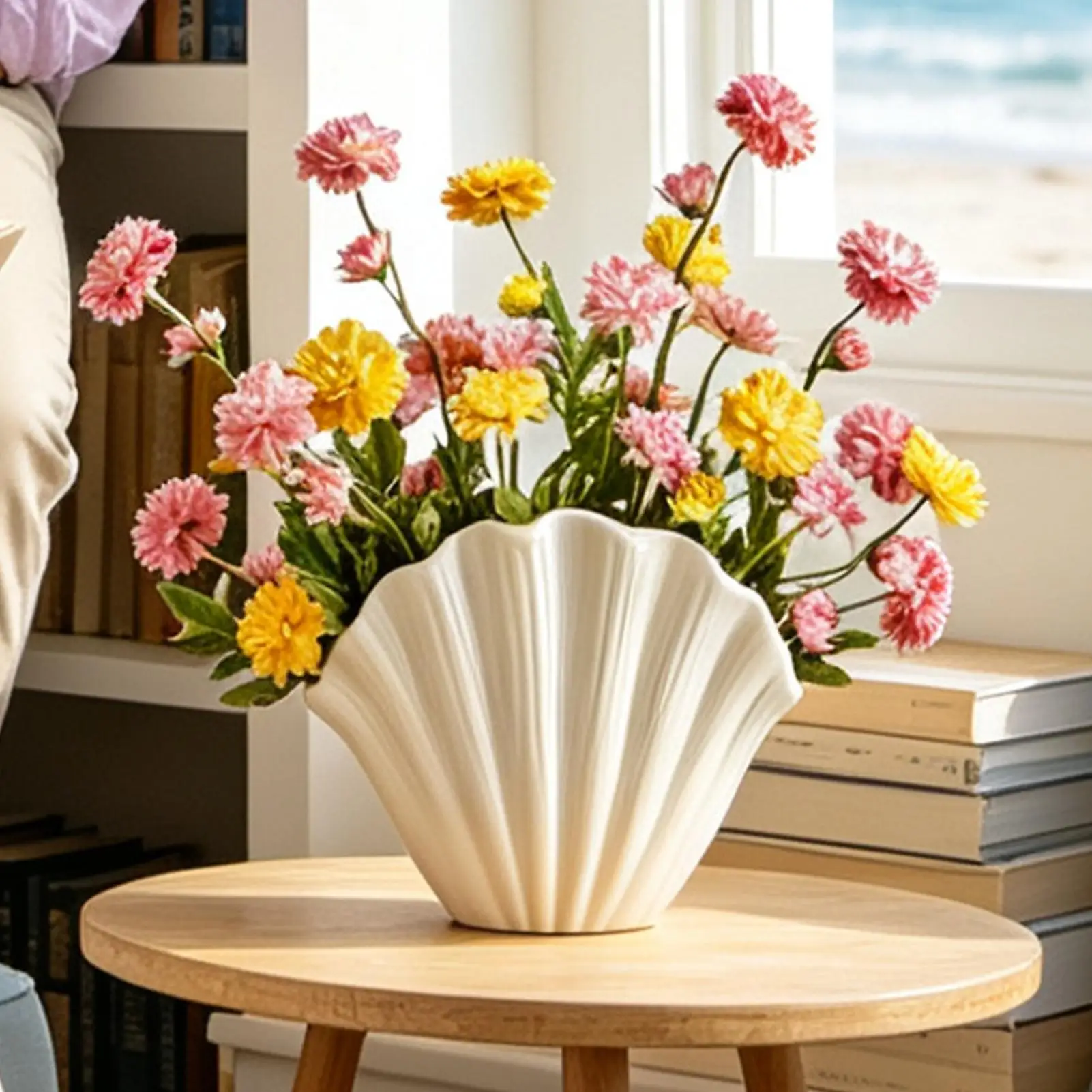 Shellshaped Makeup Brush Holder Coastal Desk Organizer Seashell Storage Container For Pens Brushes, Home Vanity Decor