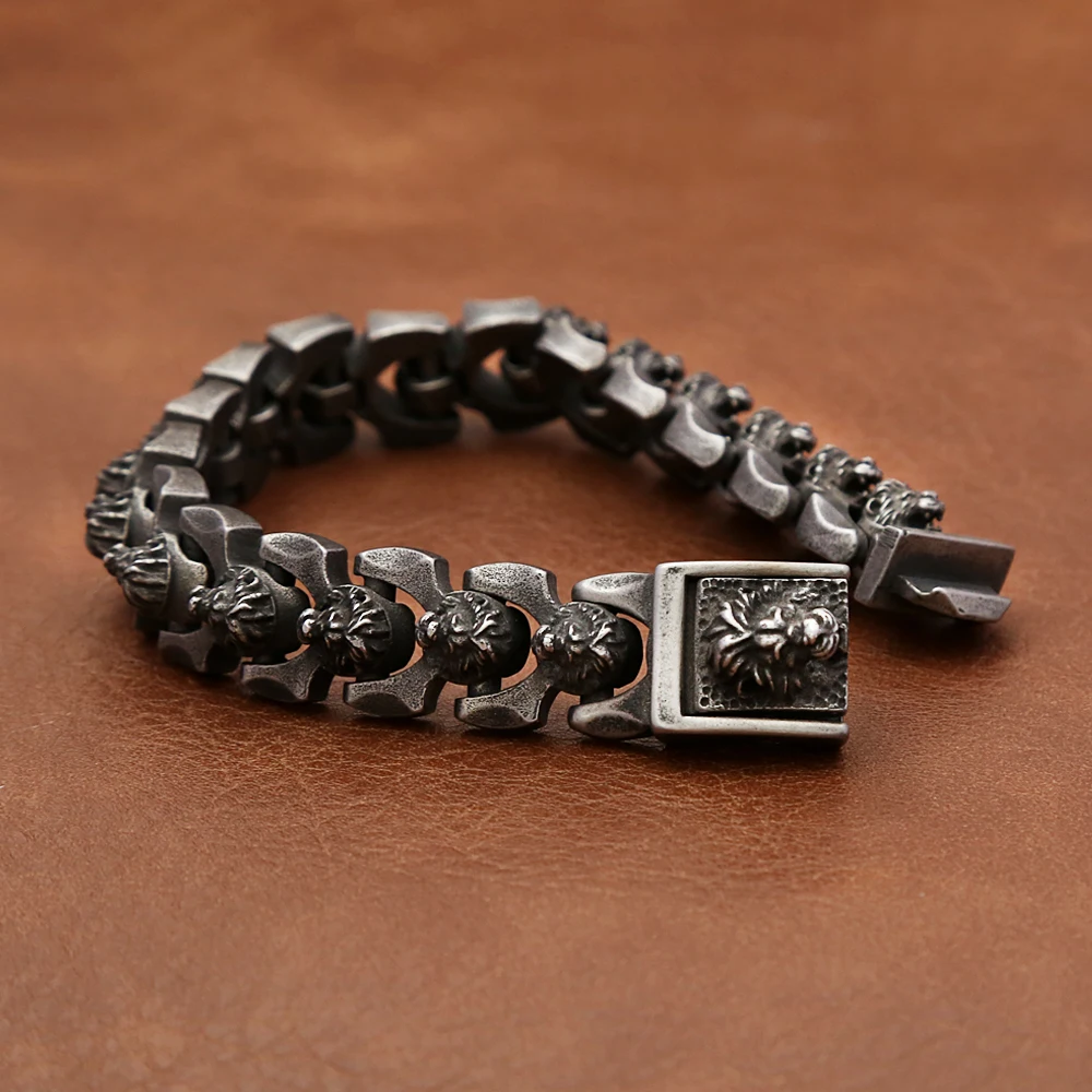 Vintage Black Lion Head Bracelet Punk Hip Hop 316L Stainless Steel Fashion Animal Bracelets For Men Boys Biker Jewelry Wholesale