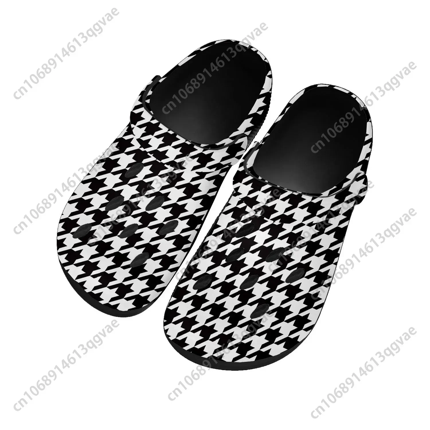 

Houndstooth Pattern Home Clogs Custom Water Shoes Mens Womens Teenager Shoe Garden Clog Breathable Beach Hole Slippers Black