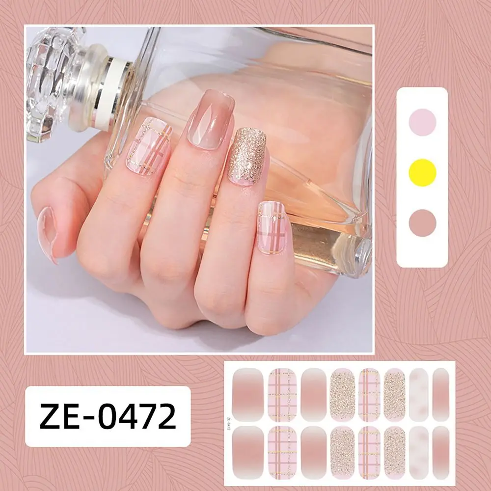 4 conjuntos de 16 tiras semi curadas gel adesivos de unhas cores gradiente francês arte do prego gel unha polonês tiras brilhantes arte do prego adesivos