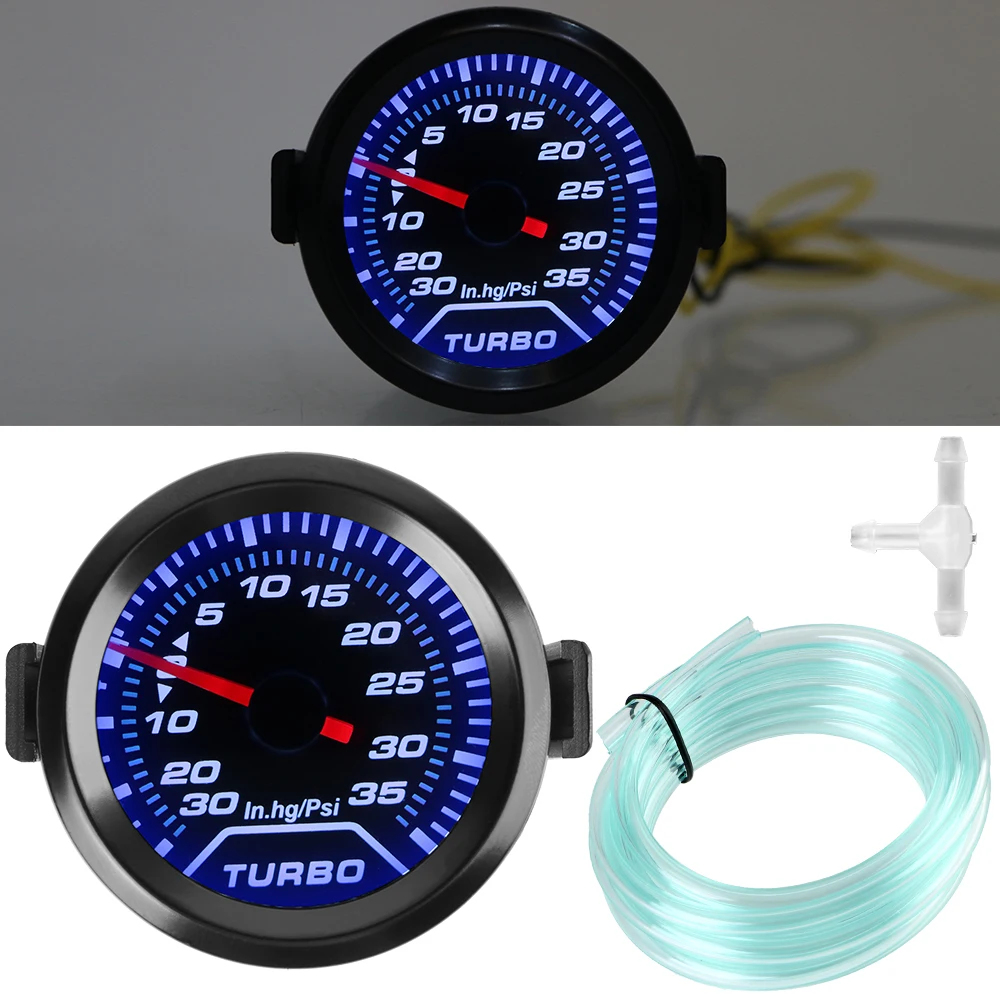 

Turbo Boost Meter 2" 52mm Smoke Lens Racing Car Modification Turbo Pressure Gauge White LED Backlight Universal 35Psi 12V