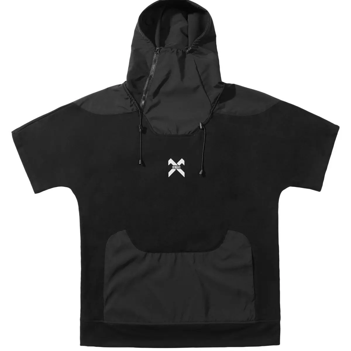 Heavy Industry Fashion Brand Short Sleeve T-Shirt Hip Hop Zipper Hooded Splice Drawstring T-Shirt Functional Street Wear