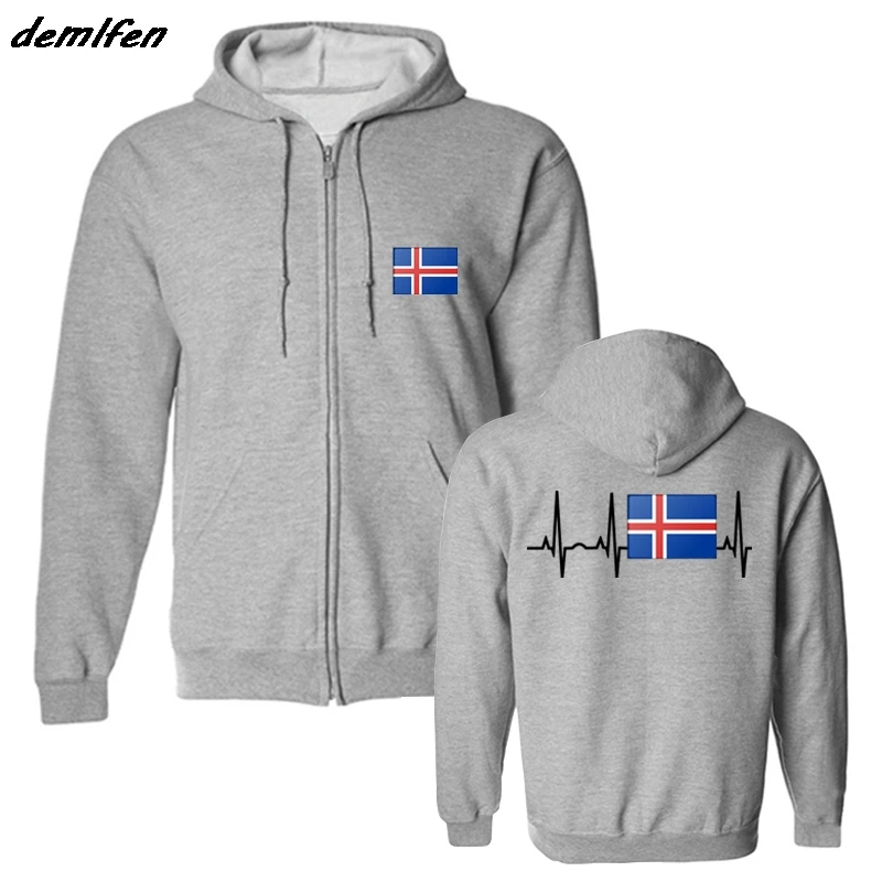 Spring autumn Fashion Hot Iceland Flag Hoodie Icelandic Heartbeat Gift jacket Men Fleece Hoody Sweatshirt Harajuku