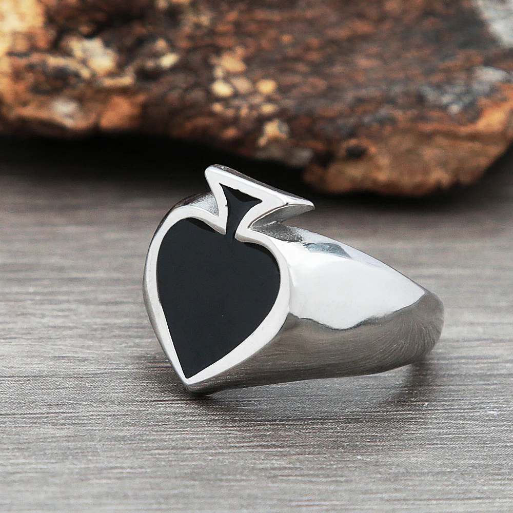 Punk Hip Hop Gambler Lucky Spades A Ring For Men Women High Quality Stainless Steel Spades Ring Jewelry Gift For The Best Him