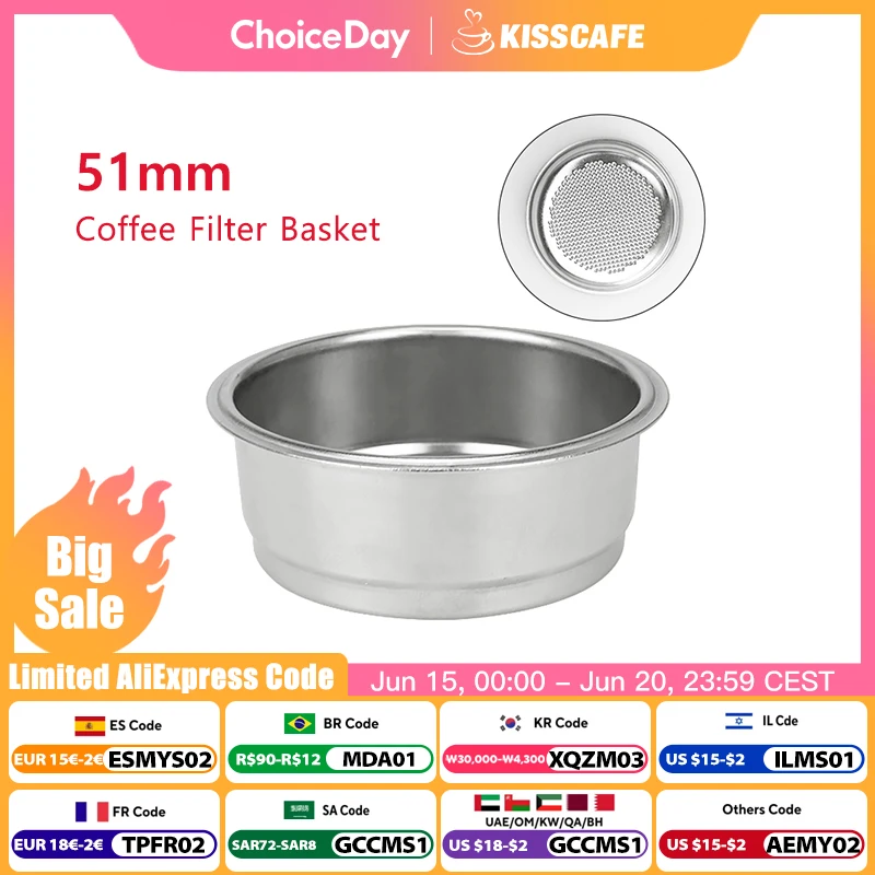 Cestello filtro caffè 51MM Non pressurizzato 2 tazze di ricambio per Delonghi EC9335 EC9665 accessorio macchina per caffè Espresso strumento Barista
