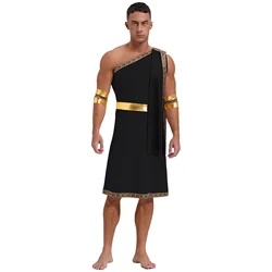 Men's Ancient Greek Toga Costume Outfit Gladiator Robe Role Play One Shoulder Roman Antique Halloween Party Cosplay Fancy Dress