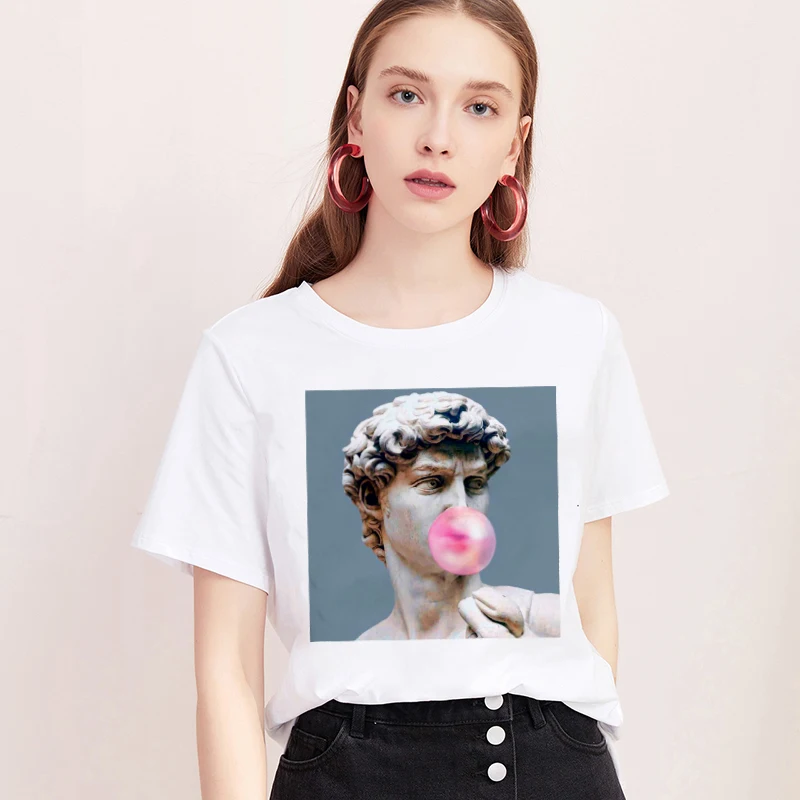 Mona Lisa T shirt Women spoof personality fashion Tshirt summer 2020 Harajuku aesthetics Short Sleeve White Tops Female T-shirt