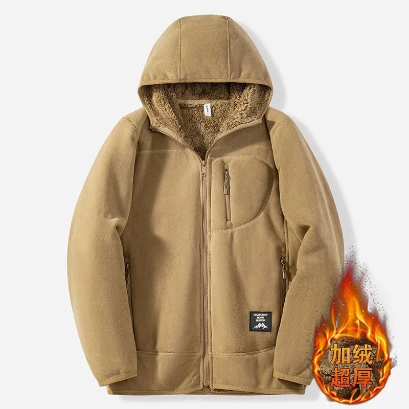 

New Autumn and Winter Fashion Solid Color Thickened Warm Lamb Fur Coat Men's Casual Loose Sports Large Size Hooded Jacket L-4XL