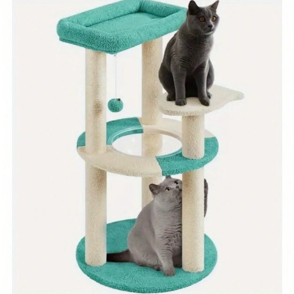 35.5in Cat Tree Tower w/ Clear Capsule, Perch, Scratching Posts for Indoor Cats