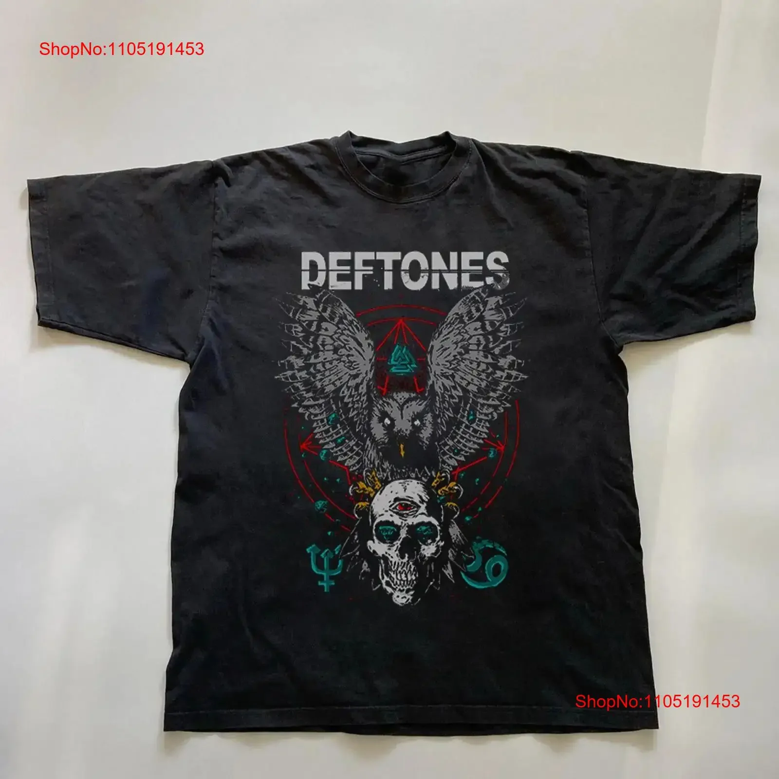 

Редкая футболка Deftones с совой и черепом, черная хлопковая футболка размера S 5XL, винтажная стираная растянутая повседневная уличная одежда, удобная и универсальная