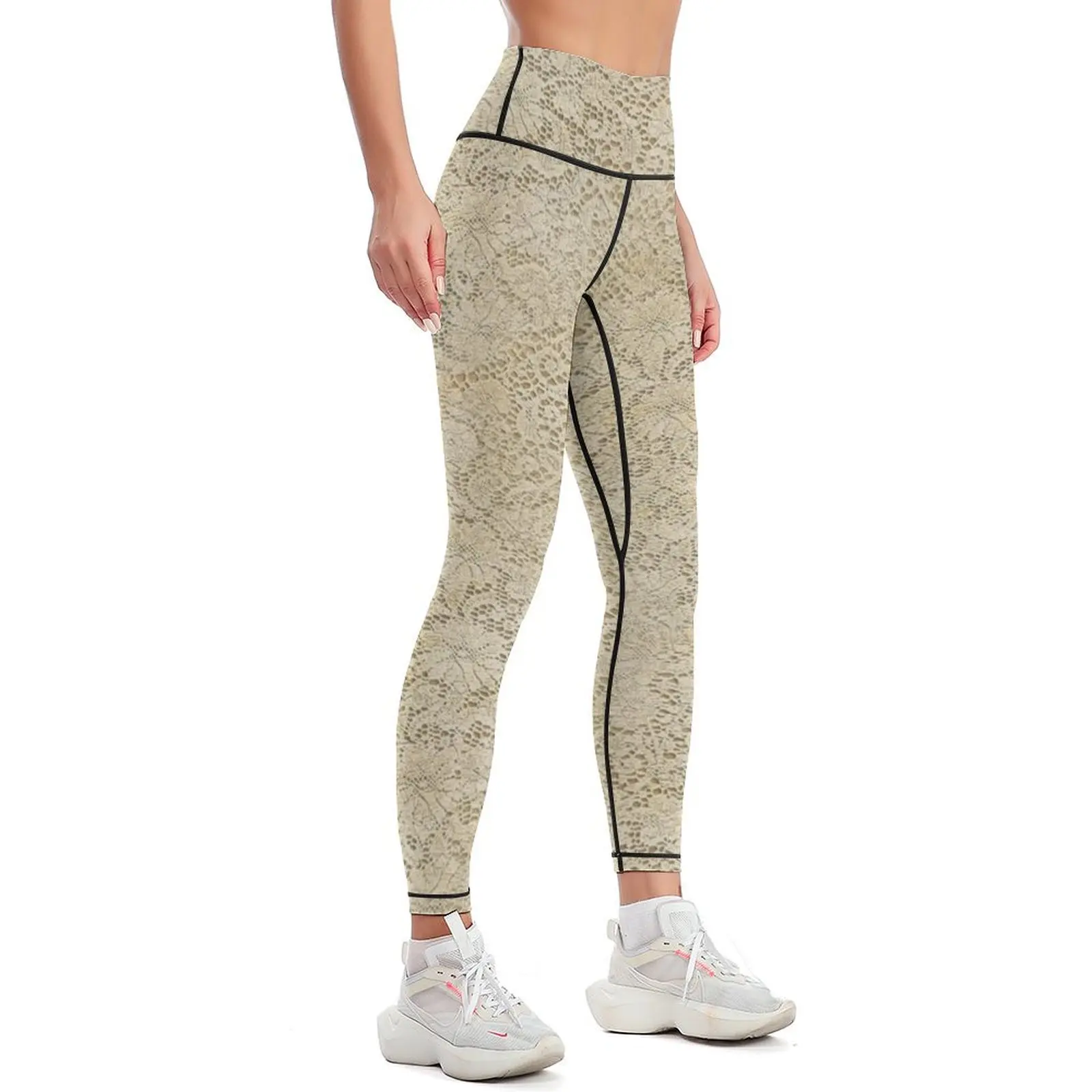 Old Floral Crochet Lace Pattern beige bleached Leggings for physical sport set Pants sport Womens Leggings