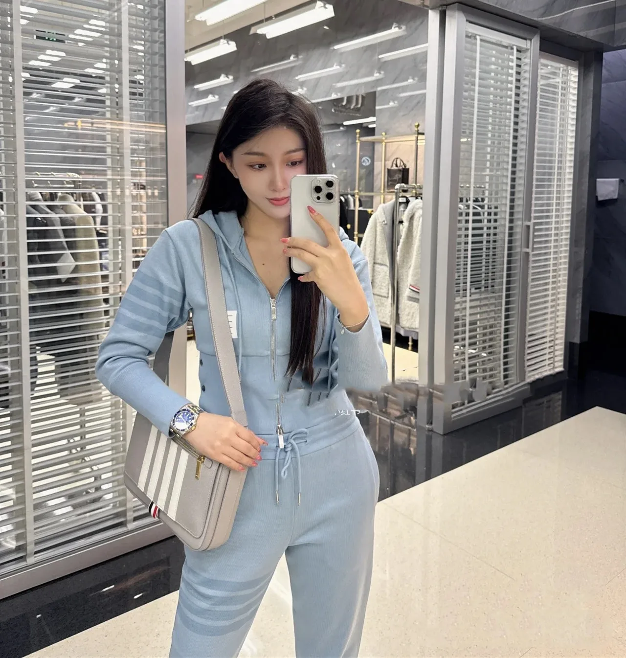 

High-End European Sle Zipper Sweater Hoodie Faionable Early Spring New Season Blue Ocean Legend Design Women's Set