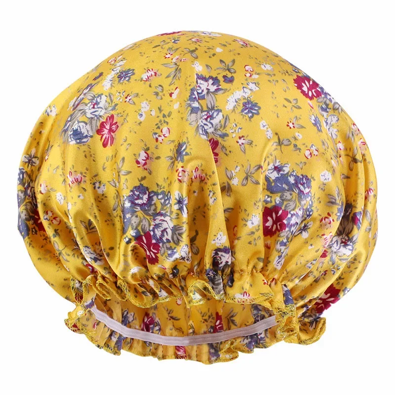 Women Floral Print Satin Silk Night Sleep Bonnet Hat Hair Care Elastic Caps Headwear Headwrap Nightcap Sleeping Turban Accessory