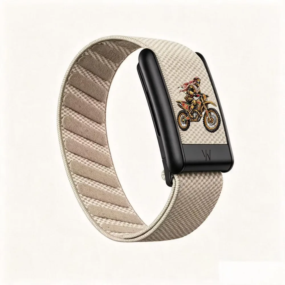 WHOOP 5.0 MG Compatible Desert Motorcycle Rider Print Nylon Woven Stretch Sport Wristband Anti Slip Rubber Metal Frame