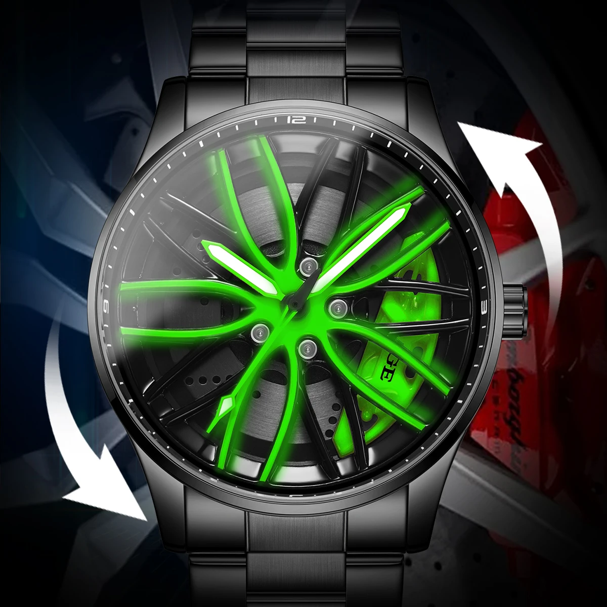 ساعات LIGE للسيارات للرجال مقاومة للماء من الفولاذ المقاوم للصدأ كوارتز ساعة يد رياضية للرجال مع تصميم محور عجلة السيارة