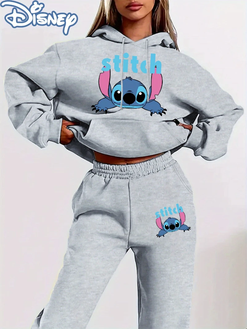 طقم هوديي وسراويل نسائية من Potdemiel Stitch - ملابس كاجوال مريحة مبطنة بالصوف مع قلنسوة برسومات مرحة ومطابقة #2