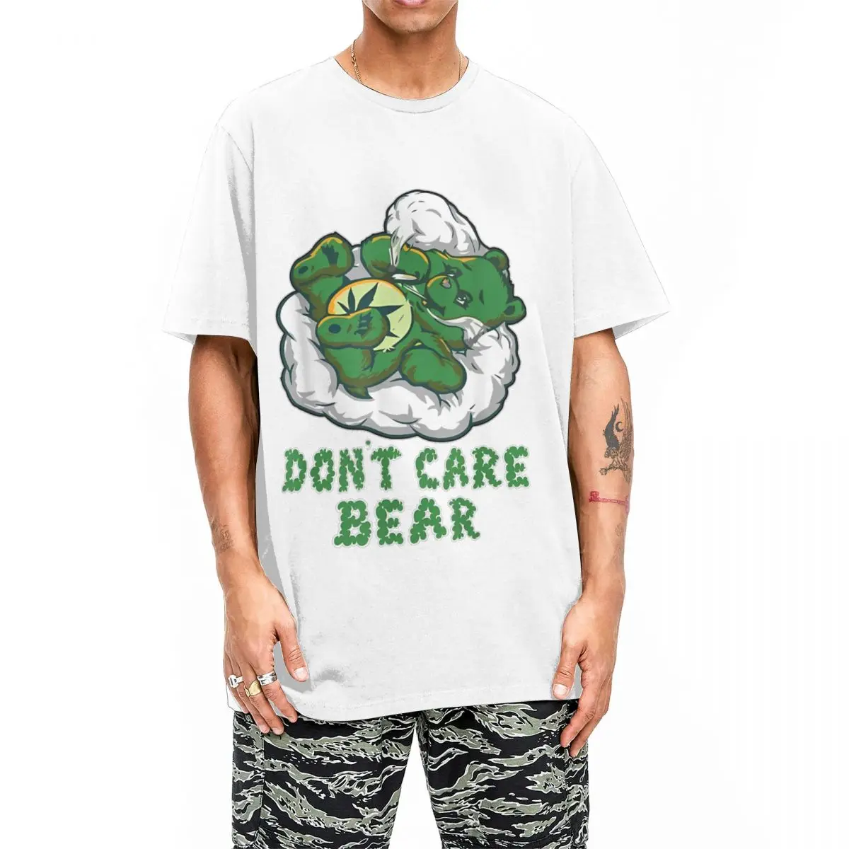 Care Bears Smoking Weed Cannabis Marijuana 4-20 Stoner Gift T Shirt Men Cotton T-Shirt Round Neck Tees Short Sleeve Clothes