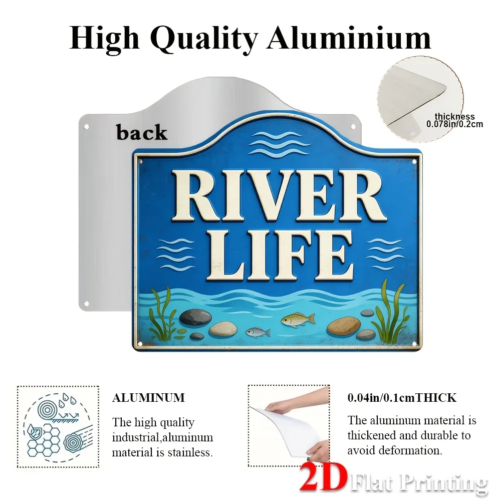 2D Flat, 1pc Nautical & Marine-Themed Metal Wall Sign - Blue Fish, Rocks & Seaweed Suitable For Kitchen, Bathroom, Beach House