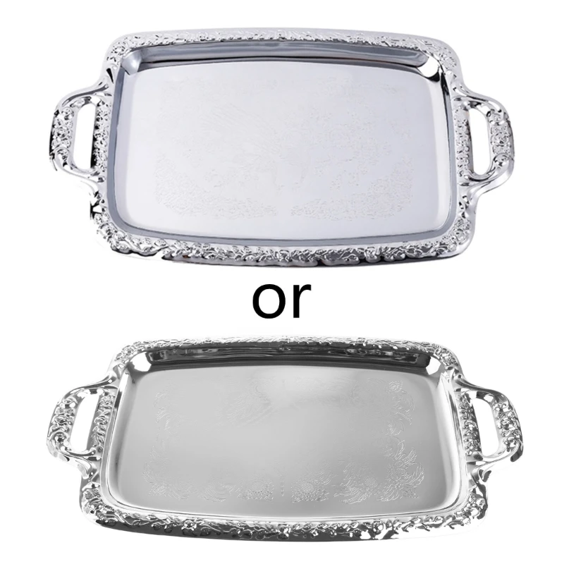 High Grade European Silver Plate Metal Rectangle Fruit Sugar Trays KTV Hotel Plate Basket Wedding Party Tray Dish