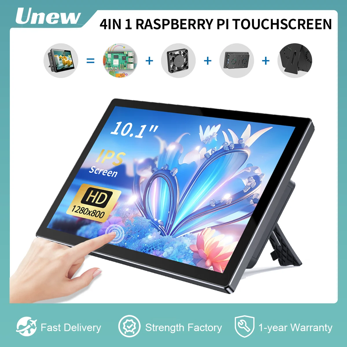 

Unew 10.1 inch Raspberry Pi Touchscreen Display 1280x800 HD IPS LCD Monitor with Fan Speaker Type-C USB HDMI Support Pi 4