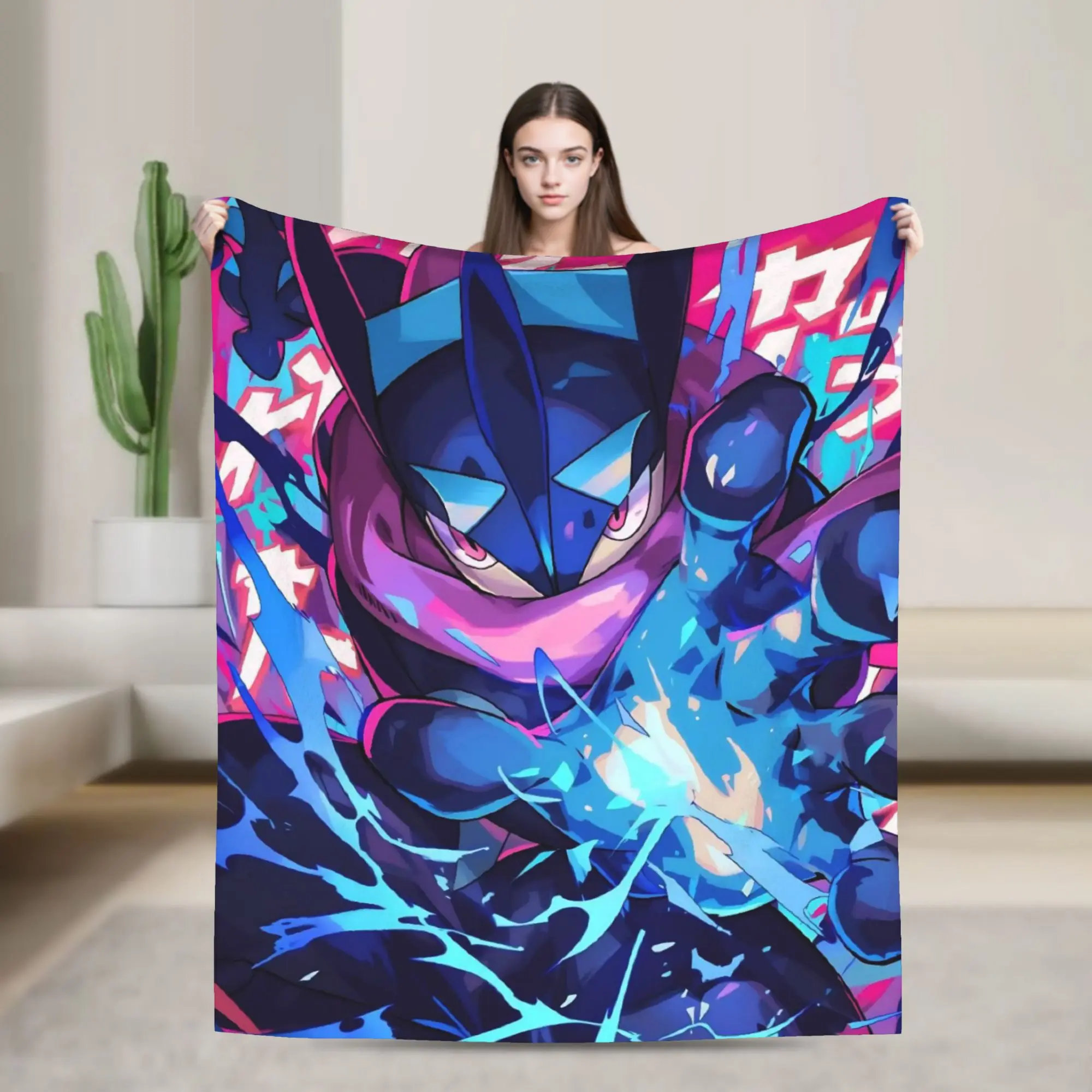 Greninjas Ninja Frog Knitted Blankets Flannel Pokes Anime Super Soft Throw Blankets for Bed Bedroom Quilt