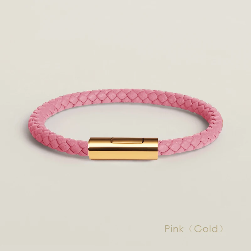 Klassisches Designer-Armband für Männer und Frauen, exquisites Armband, Edelstahl-Knopf-Lederarmband, handgewebt, weiblicher Schmuck, Geschenke, 15 Farben