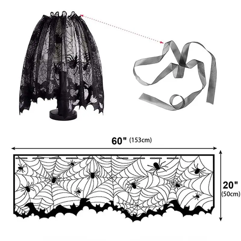 ABLQ Halloween Tablecloth Spider Web Fireplace Towel Spider Table Runner Lampshade Halloween Decoration Set