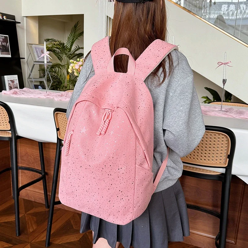 Nylon Zipper Large Capacity Backpack Fashionable Sewing Thread School Bags 2026 New Students Bling Versatile Bags for Women