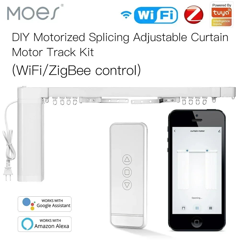 

Moes New Smart WiFi Motorized Splicing Curtain DIY Track Tuya Motor RF Remote Smart Life Tuya APP Control With Alexa Google Home