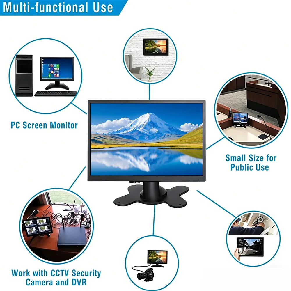 LESOWN 7 inch Industrial LCD Display HDMI 1024*600 Non-Touch Screen with Speaker VESA Bracket for Equipment Equipment DIY