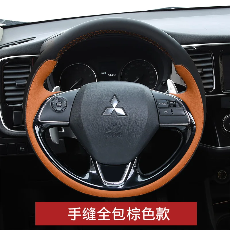 For Mitsubishi ASX Eclipse Cross 2018 Outlander 2016-2019 Hand-Stitched peach wood color genuine Leather Car steering wheel