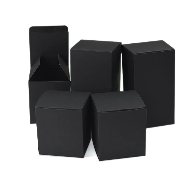 Cajas de papel Kraft cuadradas negras para Decoración de cumpleaños, cajas de cartón para dulces, recuerdo de fiesta de boda, regalos, Baby Shower, 100 piezas, 9x9x9cm