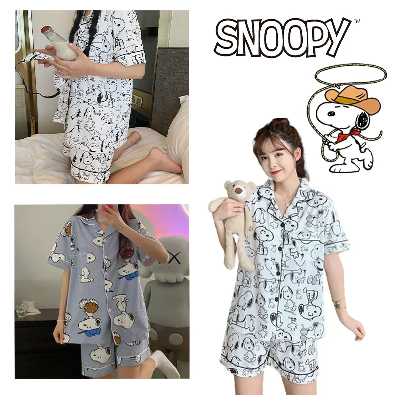 Snoopy Zomer Pyjama Dames Eenvoudige Mode Korte Mouwen Korte Broek Pyjama Set Leuke Cartoon Anime Print Thuis Leisure Kleding