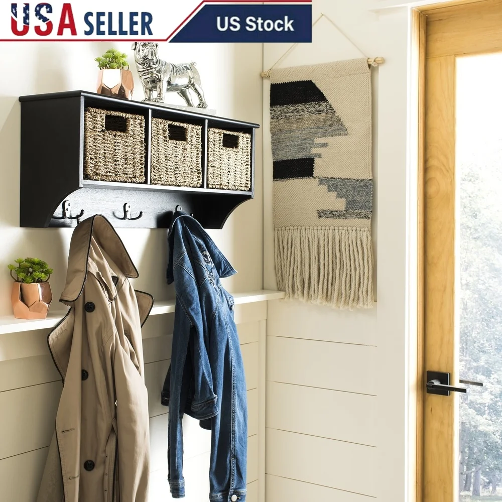 

Hanging 3 Basket Wall Rack Storage Organizer Durable Frame Kitchen Bath Entryway No Assembly Required Chic Design