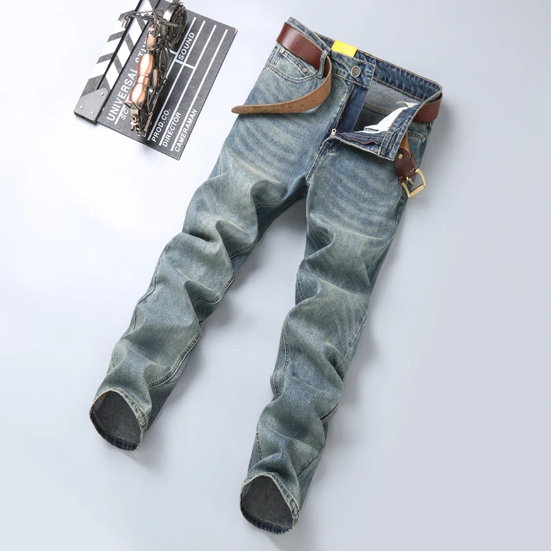 Nostalgia Blue Jeans Men's Classic Wear2024New Loose Straight Stretch Men's Office Business Casual Trousers