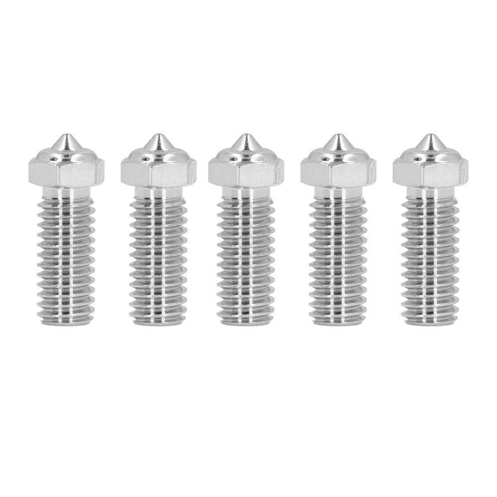 5Pcs Stainless Steel 3D Printer Nozzles Set 0.4mm Diameter Brass Tip Brass Nozzle Set M6 Thread 1.75mm Filament