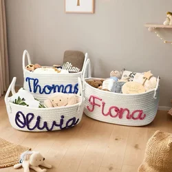 Custom Newborn Name Basket, Baby Shower Gift Basket, Personalized Diaper Basket, Rope Cotton Toy Storage Basket