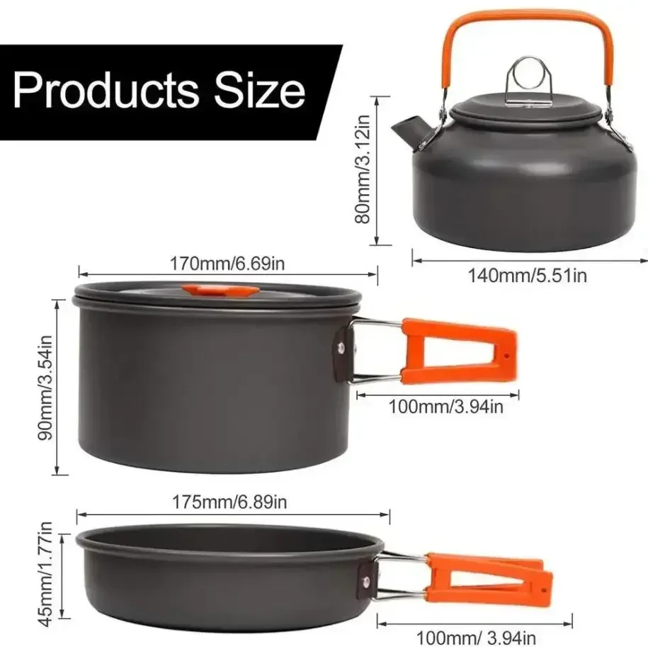 Camping Cookware Set Aluminum Nonstick Portable Outdoor Tableware Kettle Pot Cookset Cooking Pan Bowl for Hiking BBQ Picnic