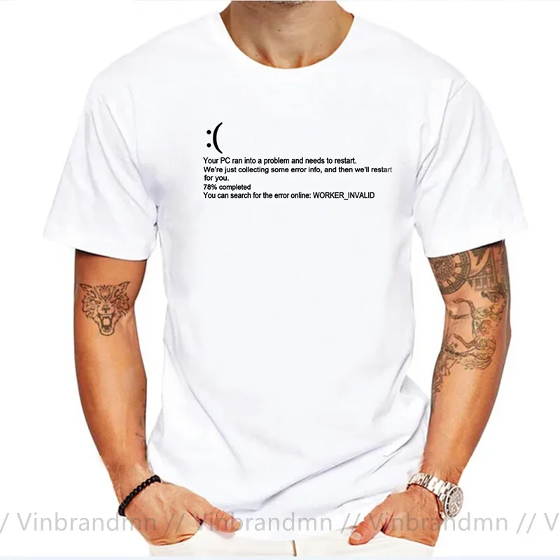 Funny Blue Screen Of Death BSOD Crash Nerd Computer Costume Tops T-Shirts Camisa New Coming Men T Shirt Man Camisa Cotton tshirt