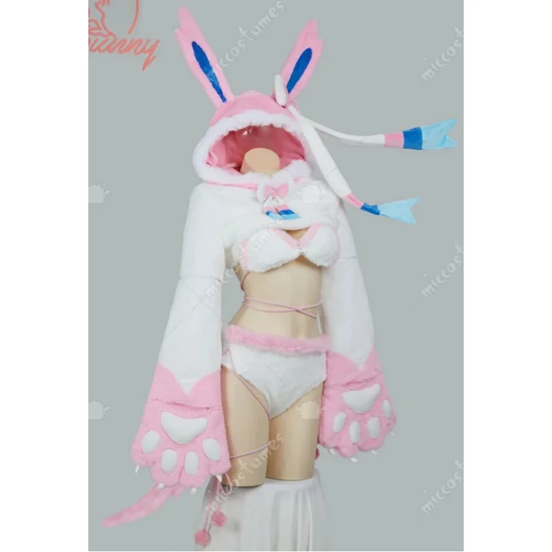 

Mobbunny женский комплект сексуального нижнего белья PM с пушистыми лапами, плюшевая короткая толстовка с капюшоном и бюстгальтер, трусики с чулками