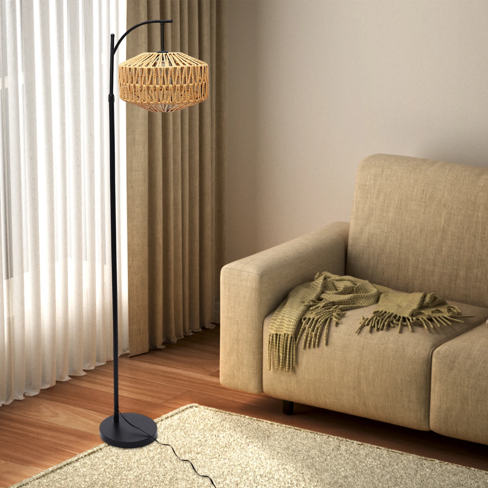 Bohemian Design LED Floor Lamp Home Decor Fixtures Rattan Floor Light No Light W/Standard Lamp Holder Foot Switch for  Bedroom