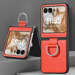 For Motorola Razr 50 Ultra Mooto Razr40 Phone Case with Ring Lychee Pattern PU Leather Razr50Ultra Folding Screen Back Cover