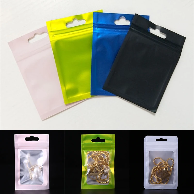 20Pcs Translucent Zip Lock Bags Matte Aluminum Foil Window Storage Bag Xmas Gift Packaging Resealable Nail Beauty Powder Pouches