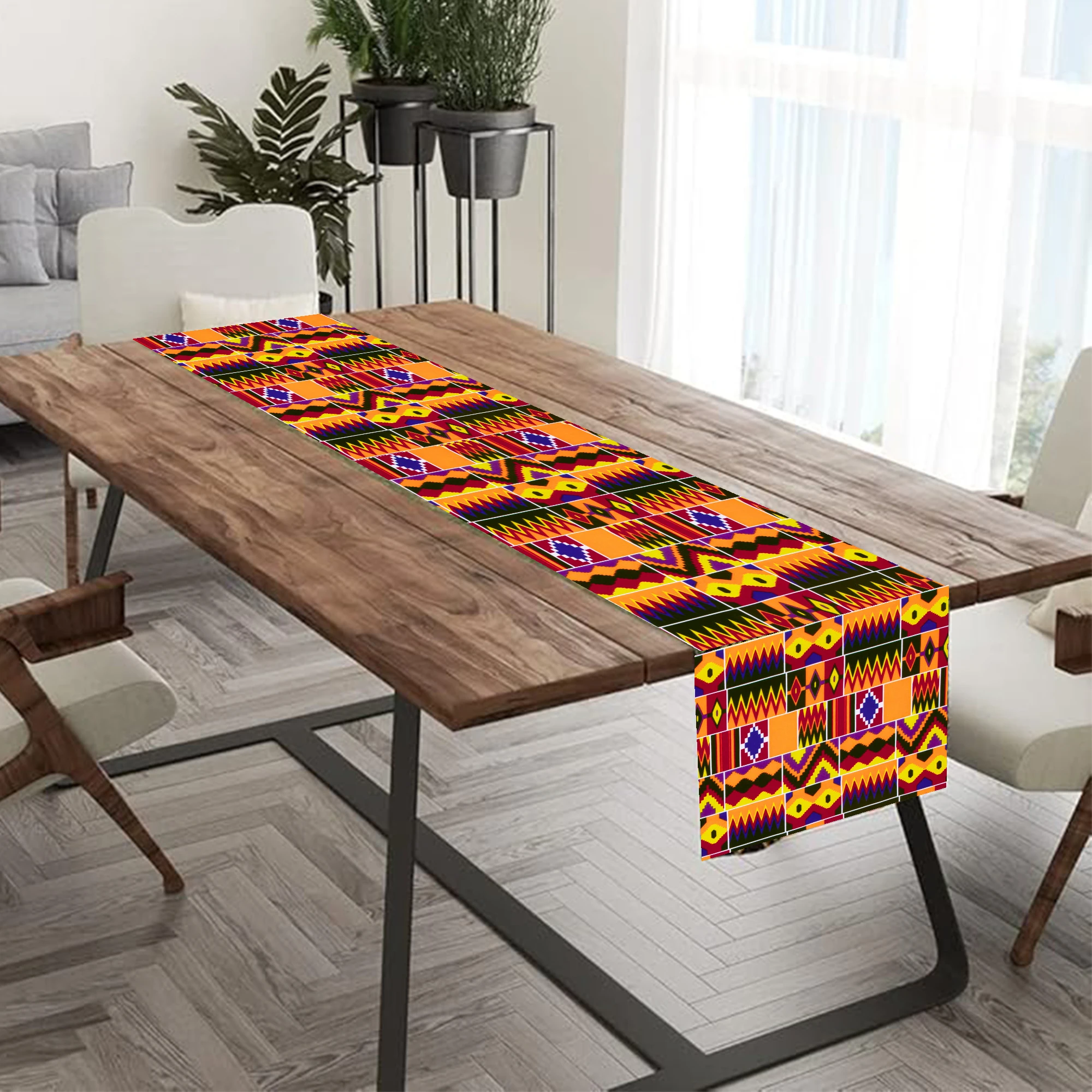 African Kente Print Table Runner Ankara Geometric Pattern Tablecloth Vibrant Ethnic Bohemian Table Decor for Dining Room Wyb1083