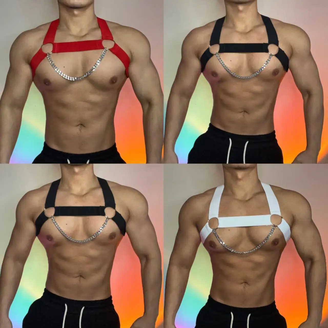 

Men's Sexy Chain Elastic Bandage Nightclub bar Dj Singer Chest Straps Party Stage accessory Wp