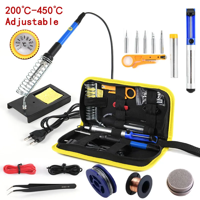 Soldador Eléctrico de Temperatura Ajustable de 60W, 220V (UE) / 110V (EE. UU.), Estación de Retrabajo, Puntas de Soldadura, Herramienta de Calor para Reparaciones DIY