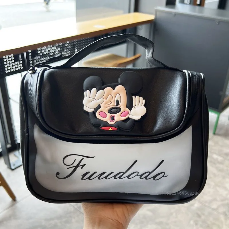 Disney Mickey Minnie Cartoon Black Makeup Bag Portable Women\'s Travel Cosmetics Storage Bag Transparent Large Capacity Handbag